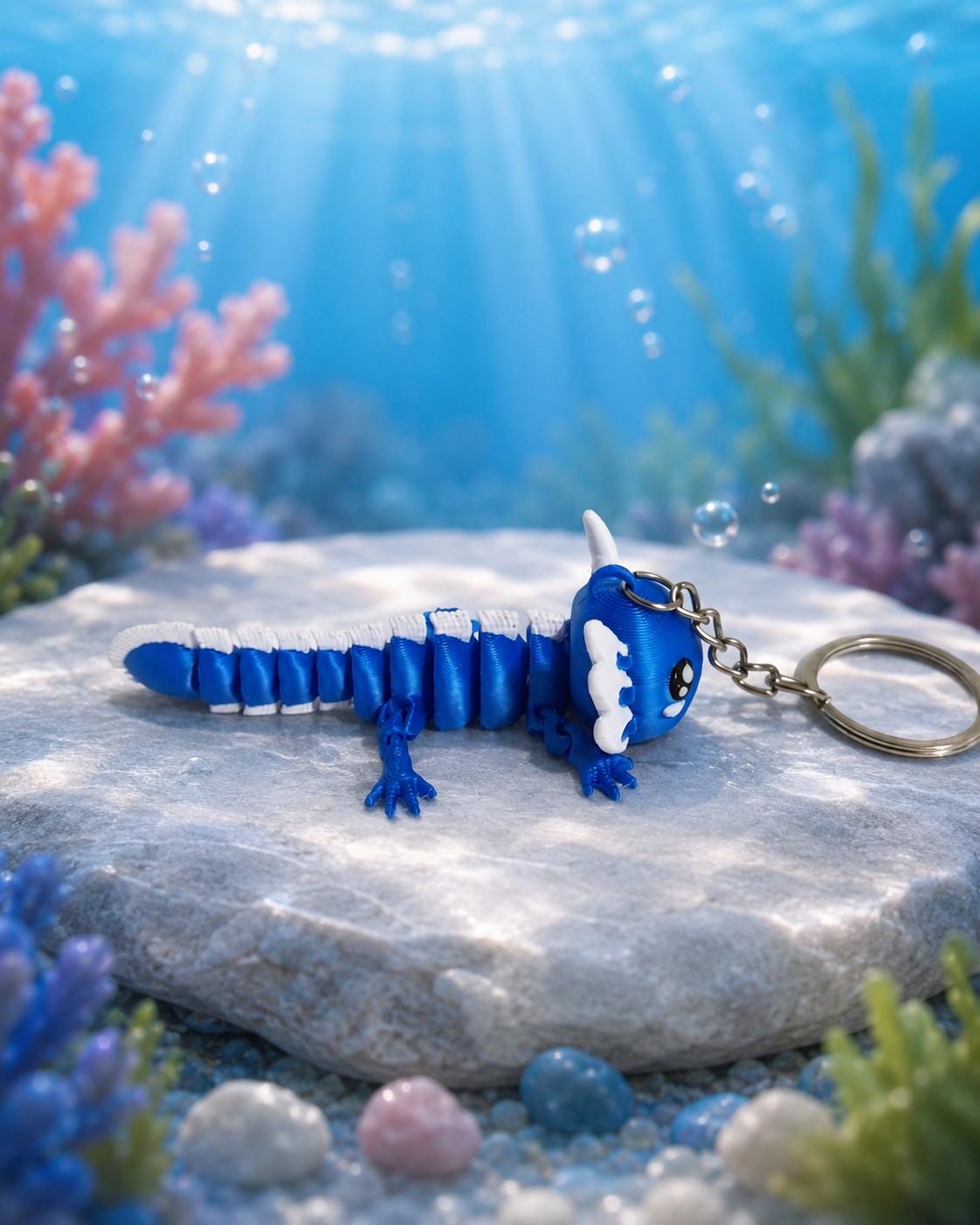 Chaveiro Articulado Axolote (Azul e Branco)