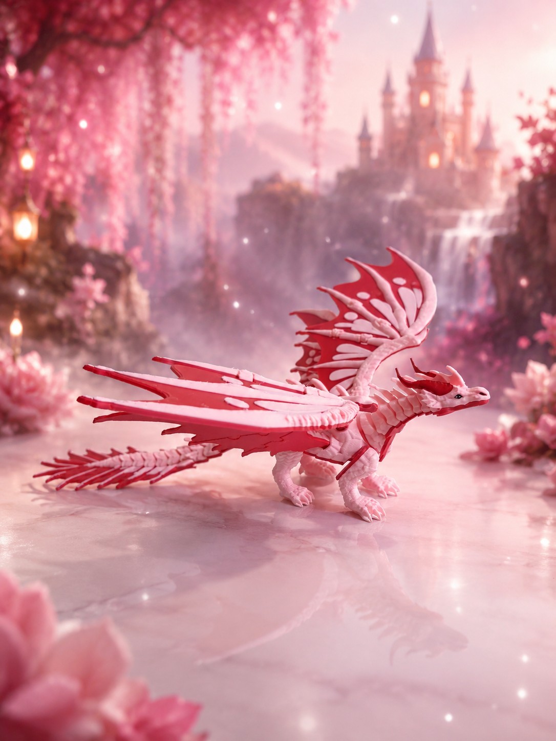 Boneco Articulado Dragão Híbrido (Rosa e Vermelho)
