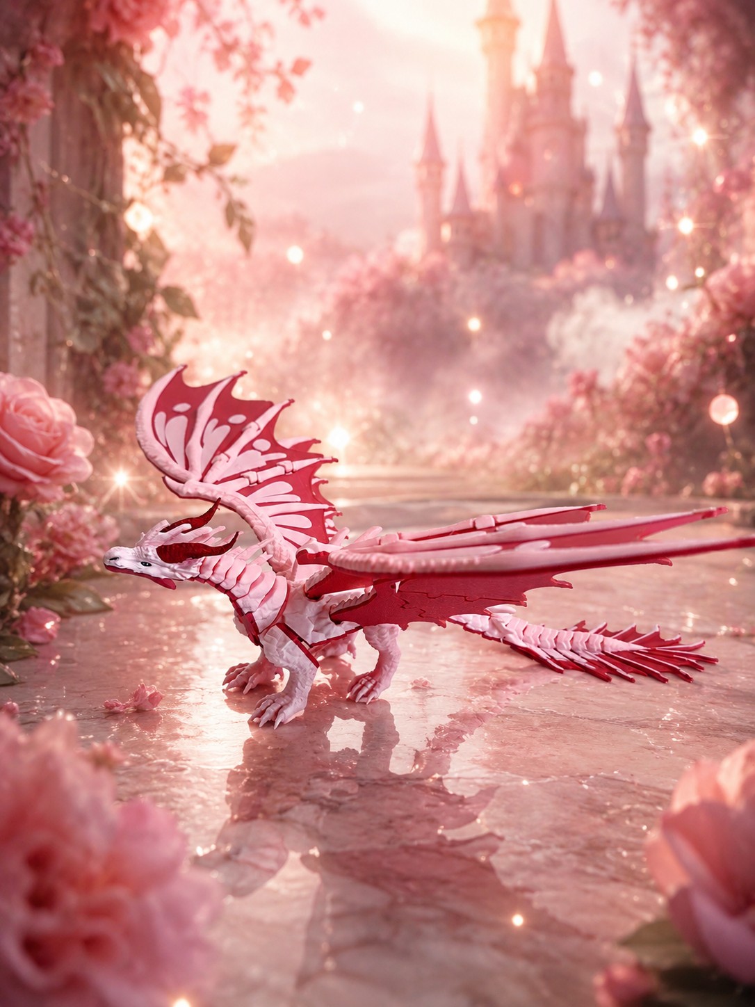 Boneco Articulado Dragão Híbrido (Rosa e Vermelho)