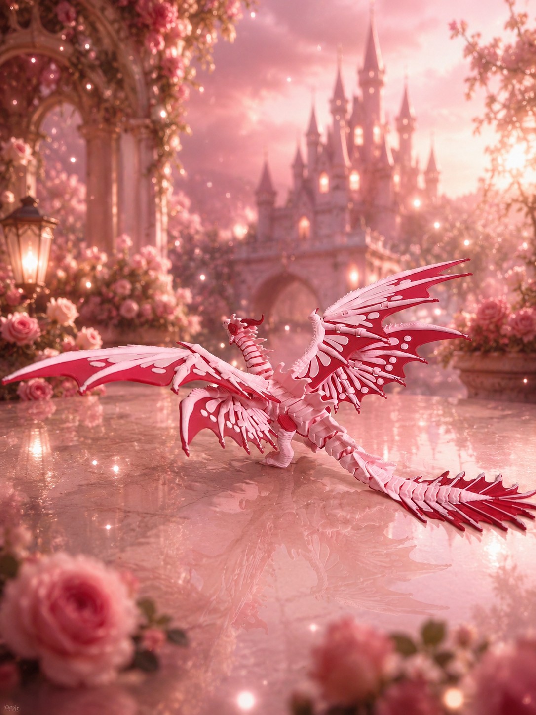 Boneco Articulado Dragão Híbrido (Rosa e Vermelho)